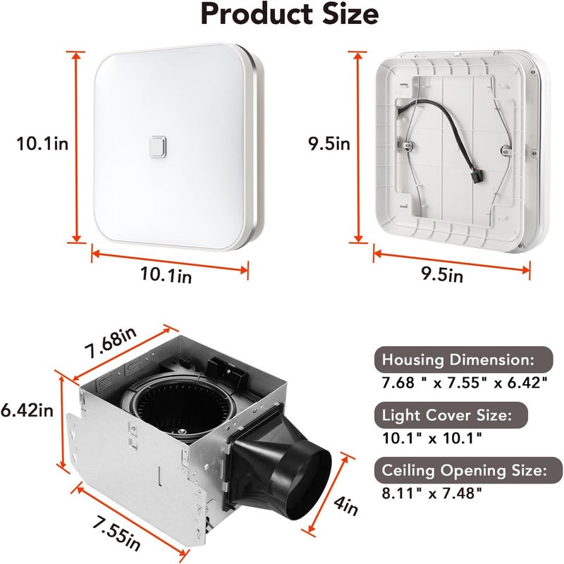 OREiN 2-in-1 Bathroom Exhaust Fan with Light, 100 CFM 1.5 Sones, 25W Bathroom Fan with Light, 1000lm, 3000K/4000K/5000K Selectable & Nightlight, Quiet Vent Fan for Shower, Bath, FCC/ETL Listed - Image 2